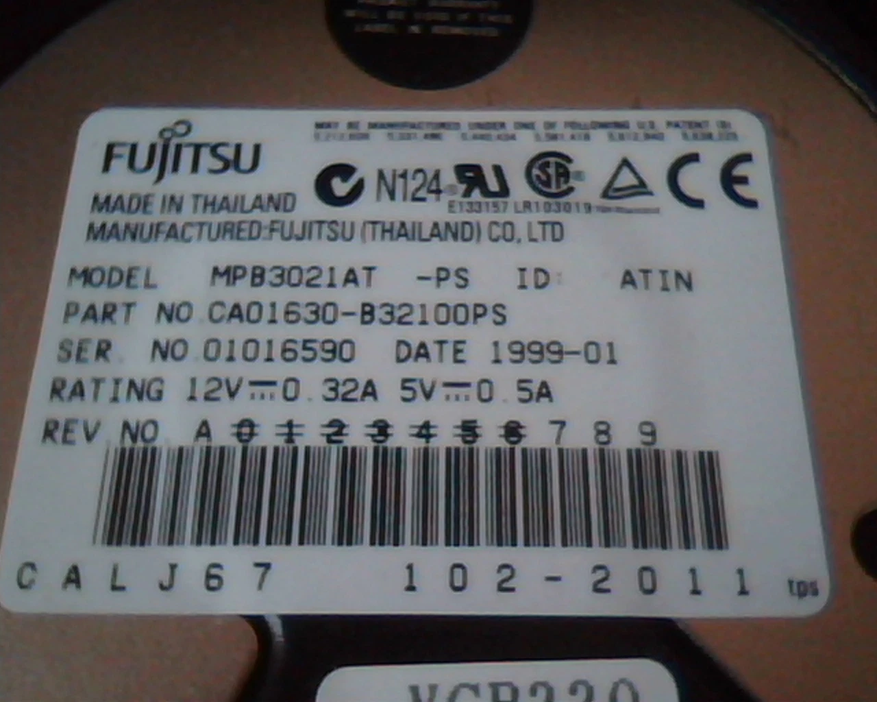 Hard Disk Drive IDE Fujitsu MPB3021AT CA01630-B32100PS 102-2011 ATIN - image 2