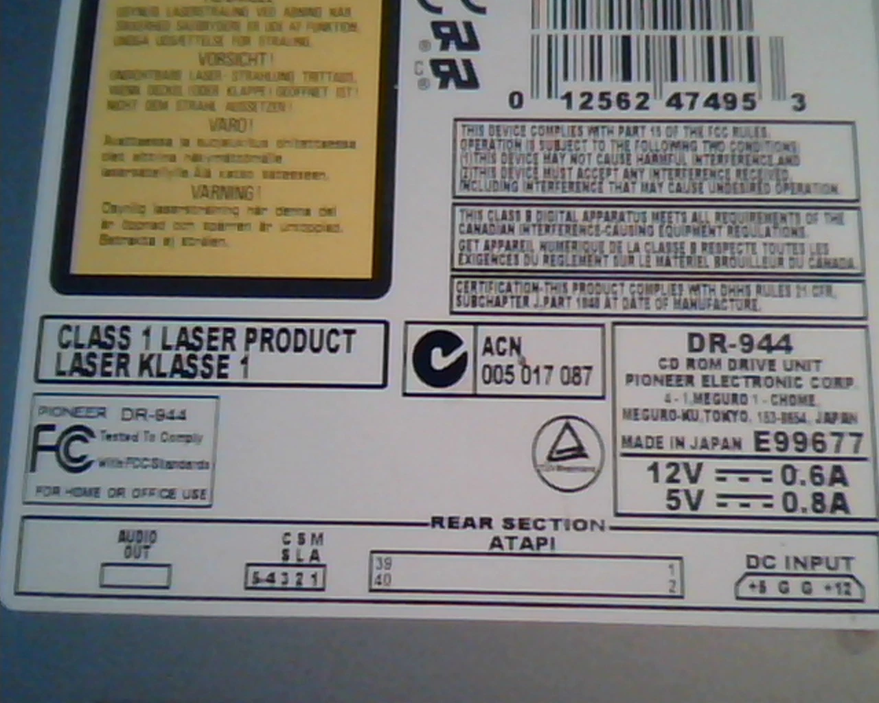 Pioneer Corporation DR-944CR ATAPI February 1999 CD Drive Unit DR-944 - image 3