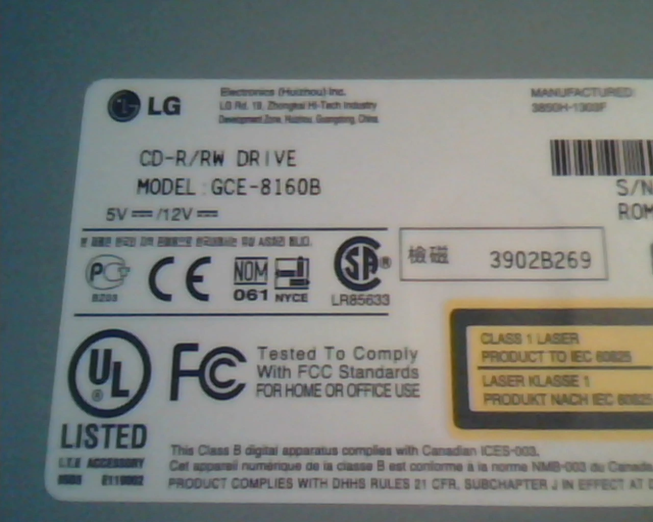 LG CD-R/RW Drive GCE-8160B December 2001 2.01 Rewritable 16x10x40x - image 2