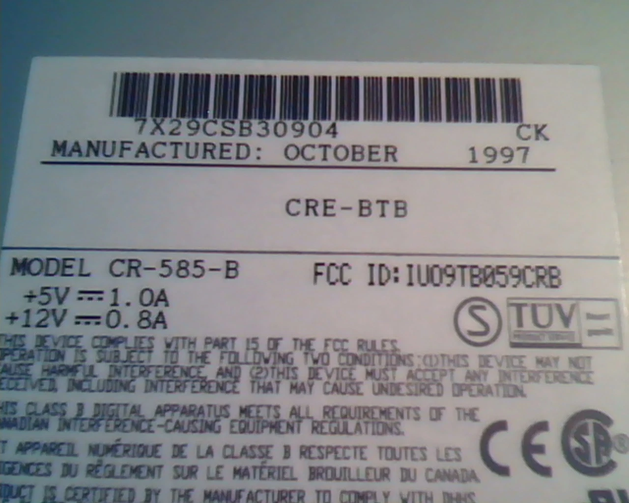 Creative CRE-BTB CR-585-B October 1997 IU09TB059CRB CK 24Xmx CD Drive - image 2