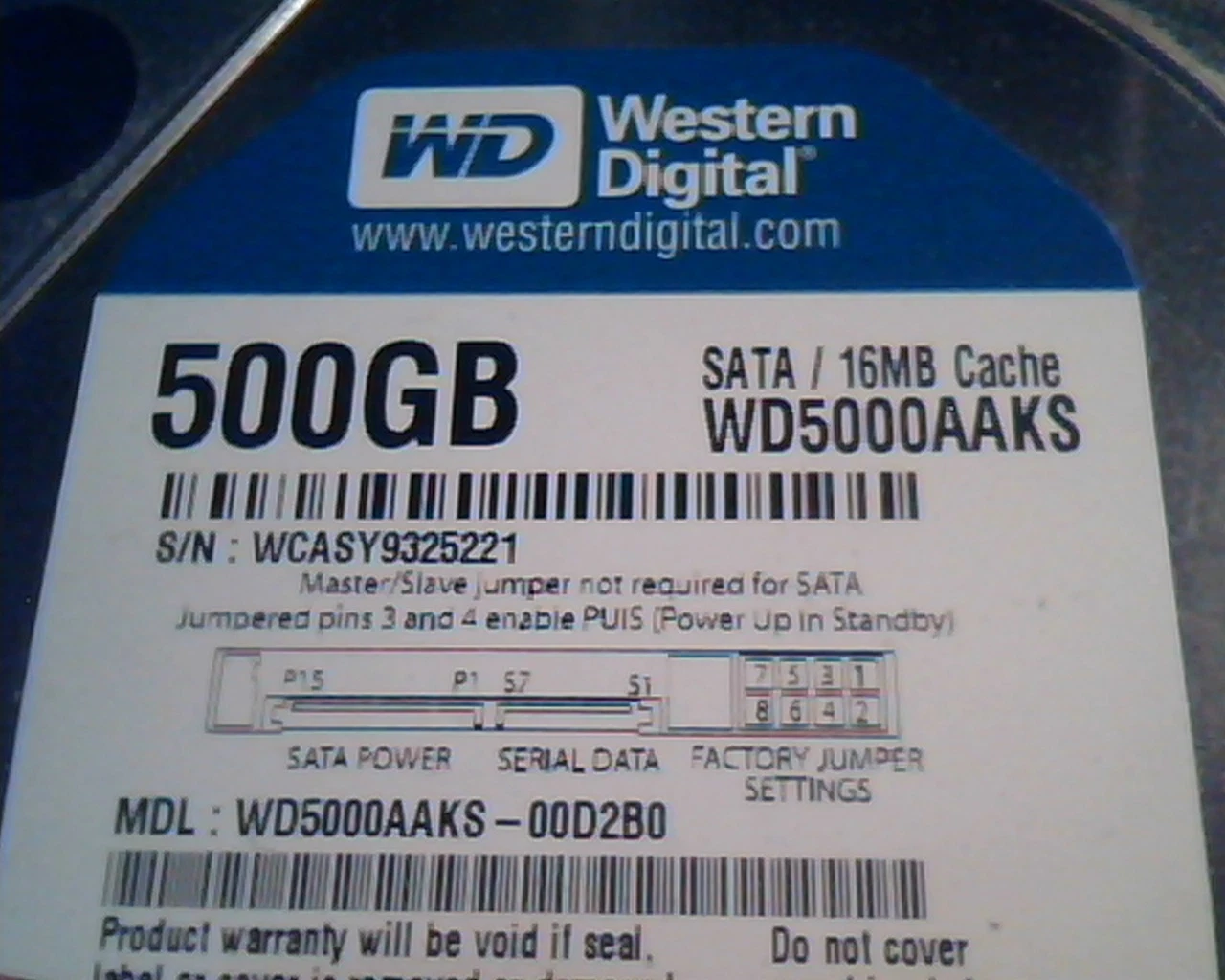 Hard Disk Drive SATA Western Digital 500GB Caviar Blue WD5000AAKS-00D2B0 - image 2
