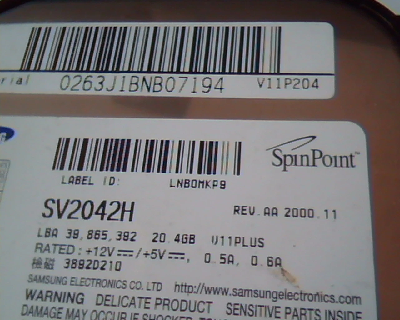Hard Disk Drive IDE Samsung Spinpoint SV2042H 20.4GB AA LNBOMKP9 39.865.392 - image 3