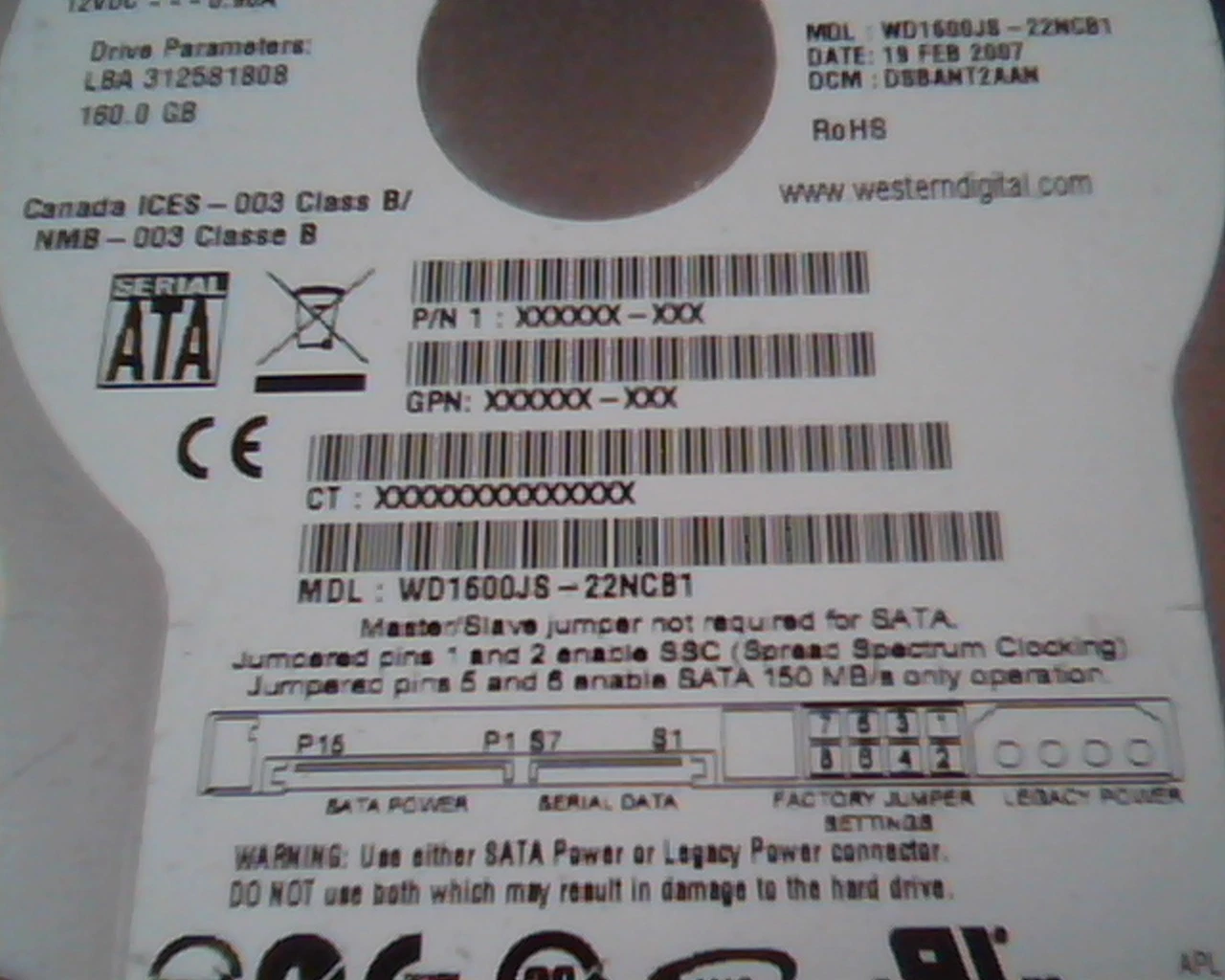 Hard Disk Drive SATA Western Digital Caviar SE WD1600JS WD1600JS-22NCB1 160GB - image 3