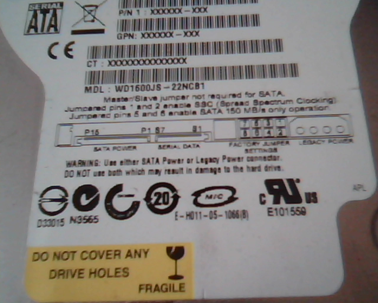 Hard Disk Drive SATA Western Digital Caviar SE WD1600JS WD1600JS-22NCB1 160GB - image 4