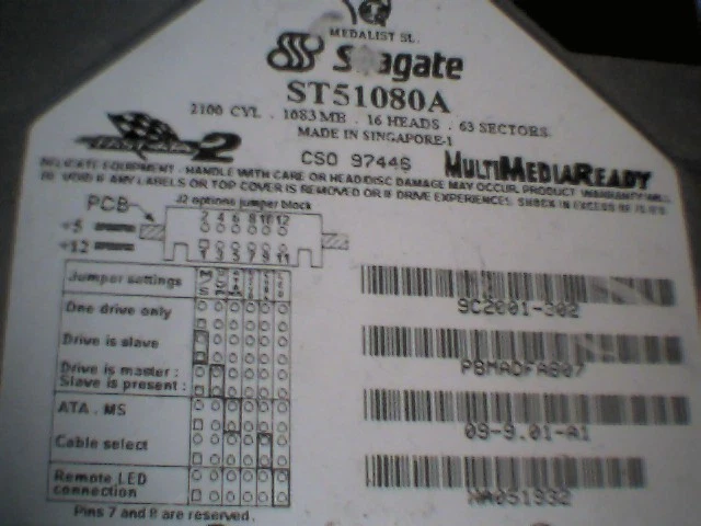 IDE Hard Drive Seagate ST51080A 9C2001-302 3.5 FastATA2 MultiMediaReady 1083MB - image 2