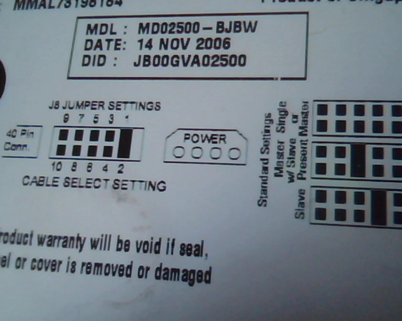 Hard Drive Disk IDE 250GB MD02500-BJBW JB00GVA02500 ATA 100 white label - image 3