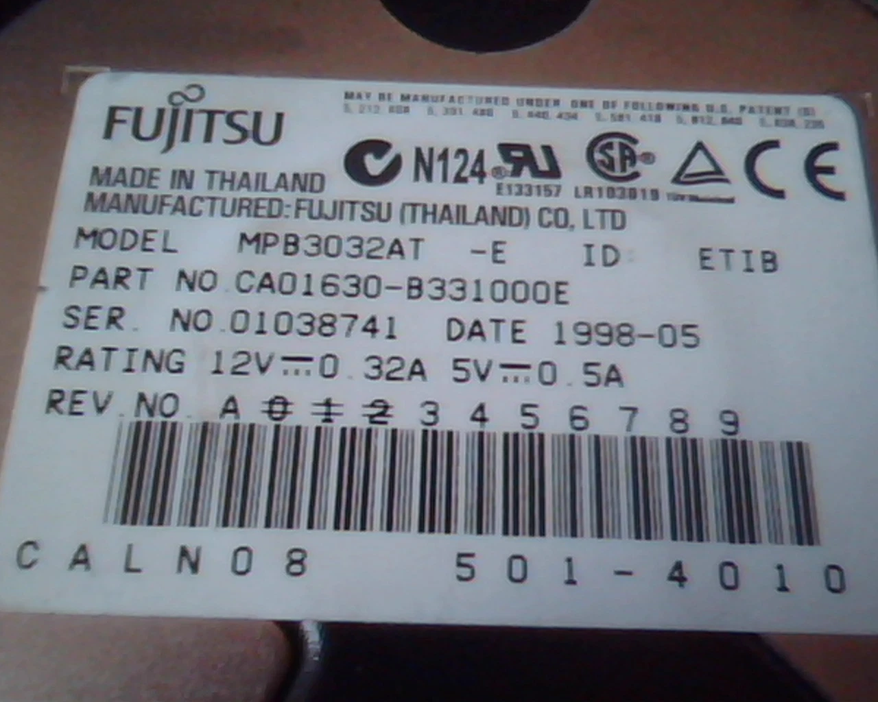 Hard Drive Disk IDE Fujitsu MPB3032AT CA01630-B331000E 1998-05 501-4010 ETIB - image 2