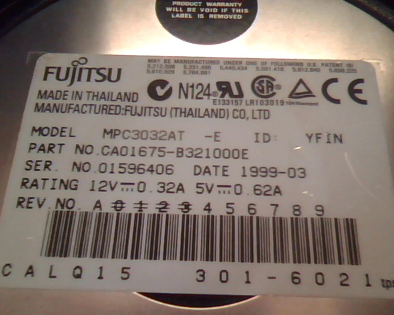Hard Drive Disk IDE Fujitsu MPC3032AT 301-6021 1999-03 CA01675-B321000E YFIN - image 2