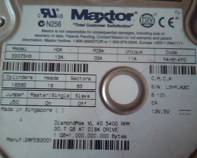 Hard Drive Disk IDE Maxtor 33073H3 13A 03A 11A YAH814Y0 DiamondMax VL 40 AT — image 2