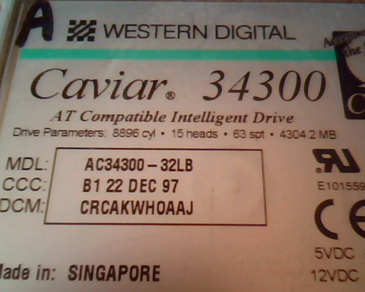 Hard Drive Disk IDE Western Digital Caviar 34300 AC34300-32LB CRCAKWHOAAJ B1 - image 2