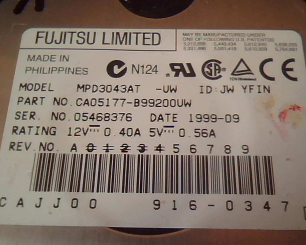 Hard Drive Disk IDE Fujitsu Limited MPD3043AT CA05177-B99200VW 916-0347 1999-09 - image 2