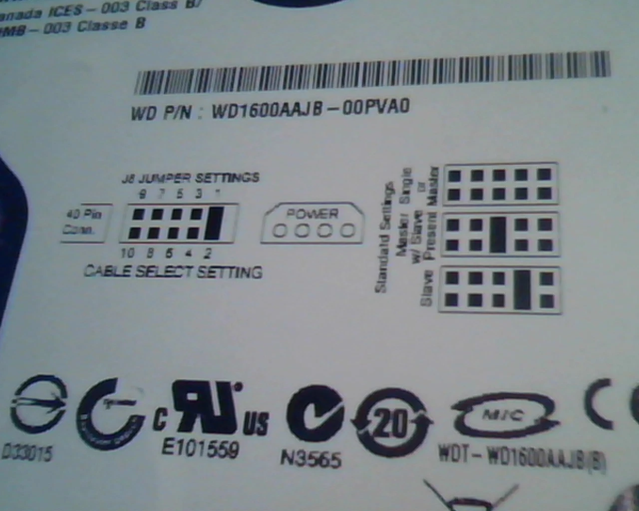 Hard Drive Disk IDE Western Digital Caviar SE WD1600AAJB-00PVA0 HHNYHTJCH 160GB - image 4