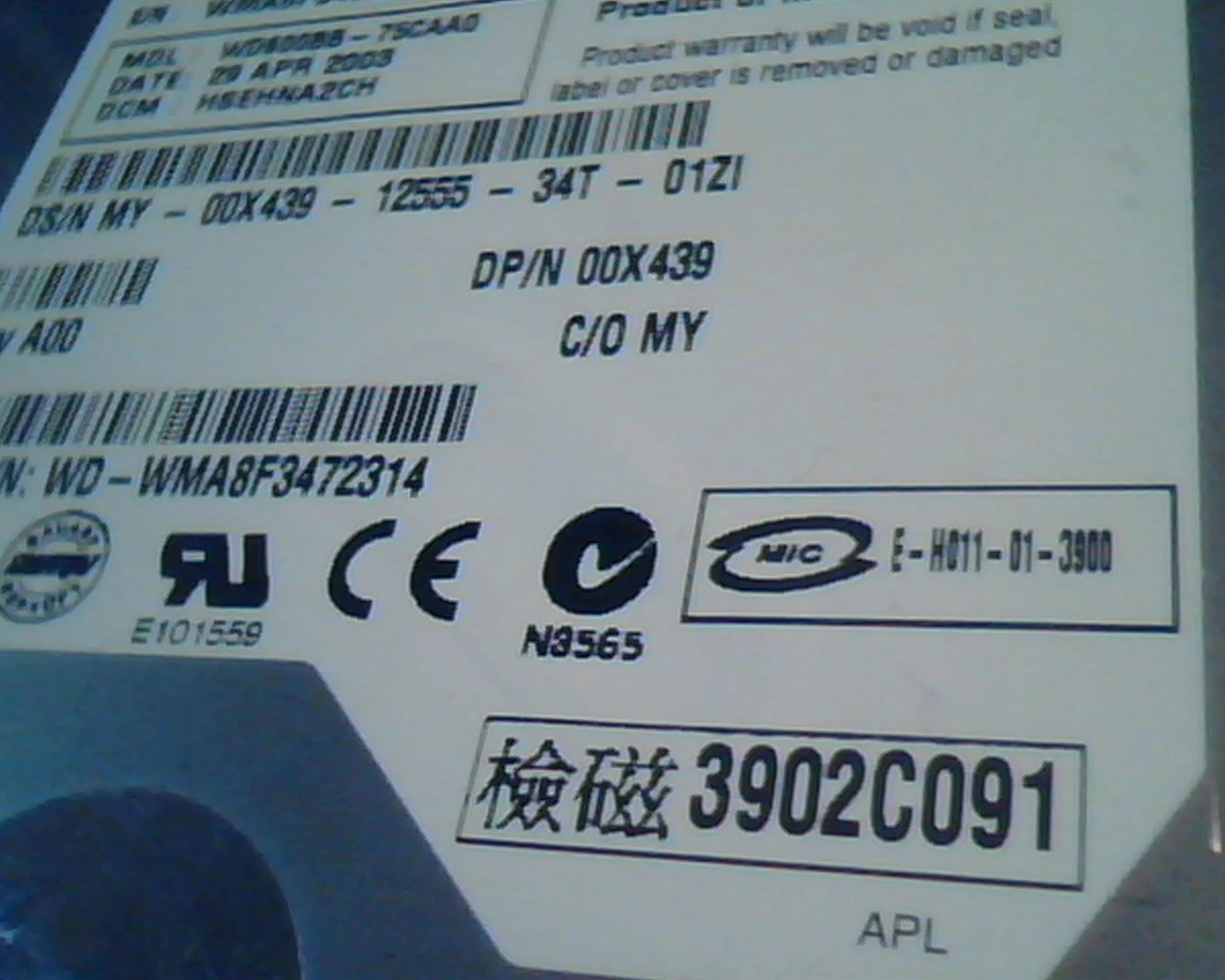 Hard Drive Disk IDE Western Digital Caviar WD600BB-75CAA0 HSEHNA2CH 60GB 00X439 - image 4
