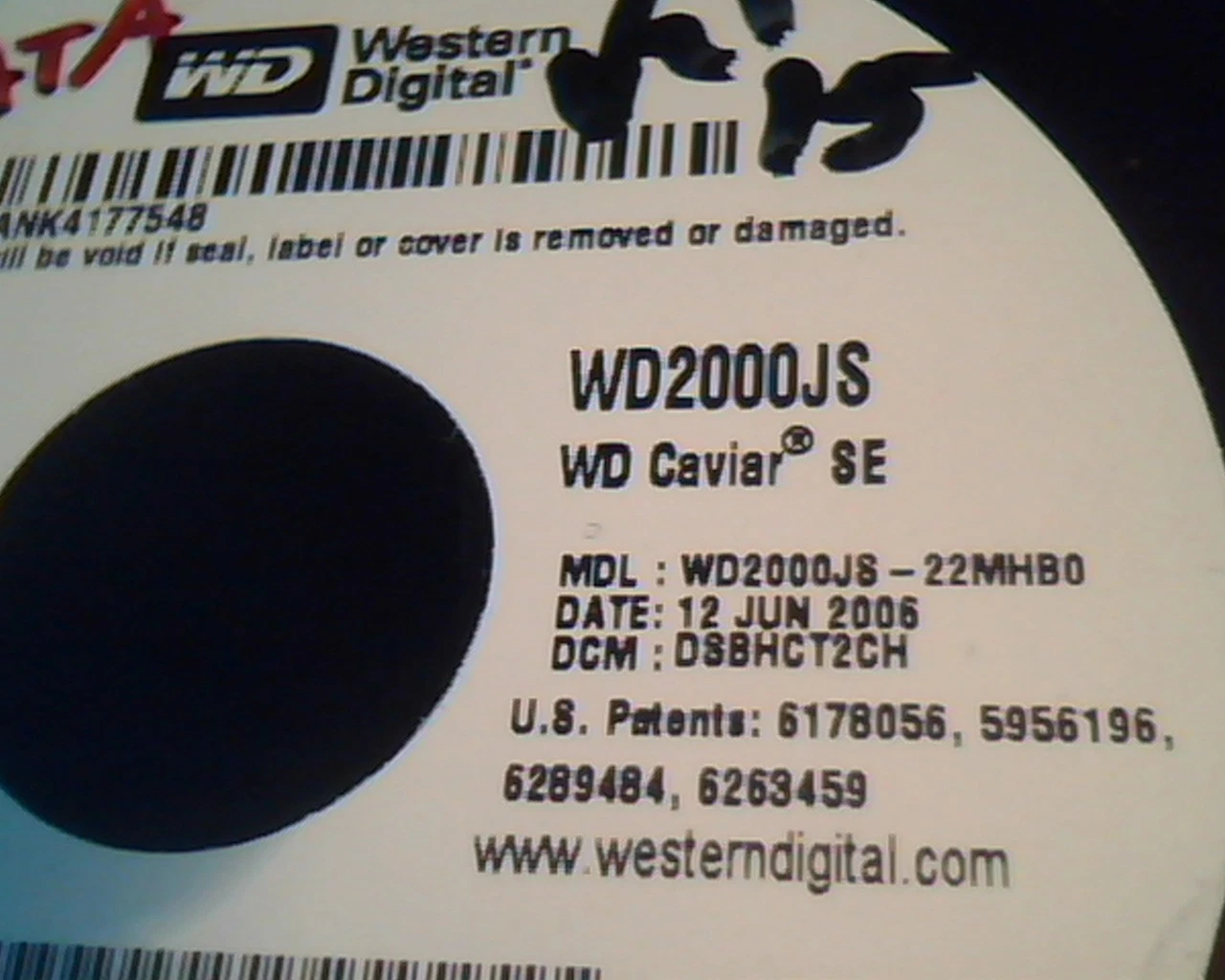 Hard Drive Disk SATA Western Digital WD2000JS Caviar SE WD2000JS-22MHB0 JUN 2006 - image 2