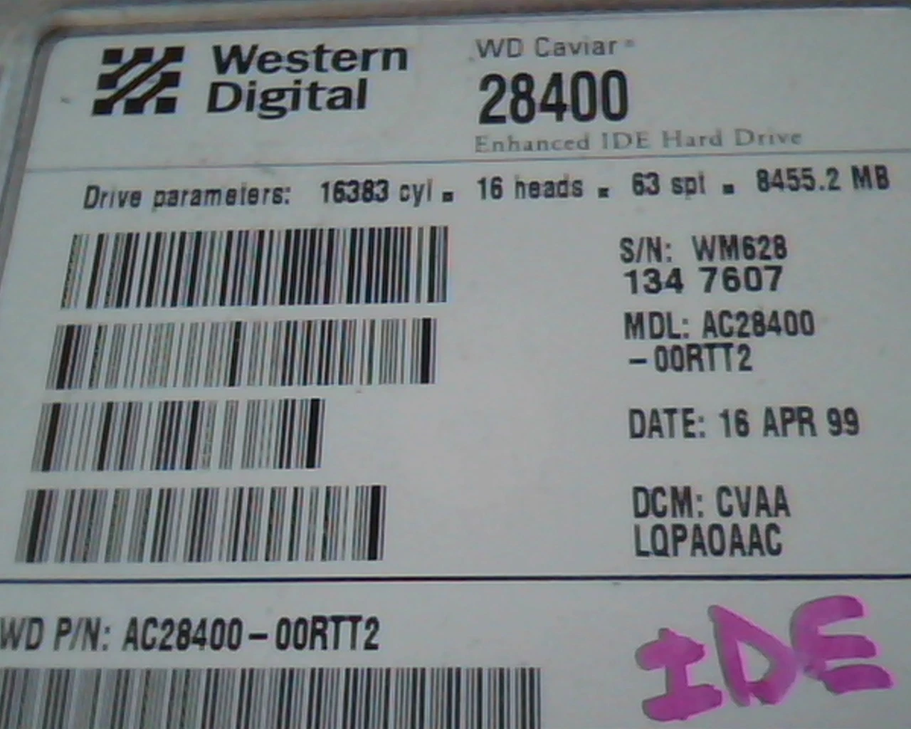 Hard Drive Disk IDE Western Digital Caviar 28400 AC28400-00RTT2 CVAA LQPAOAAC - image 2