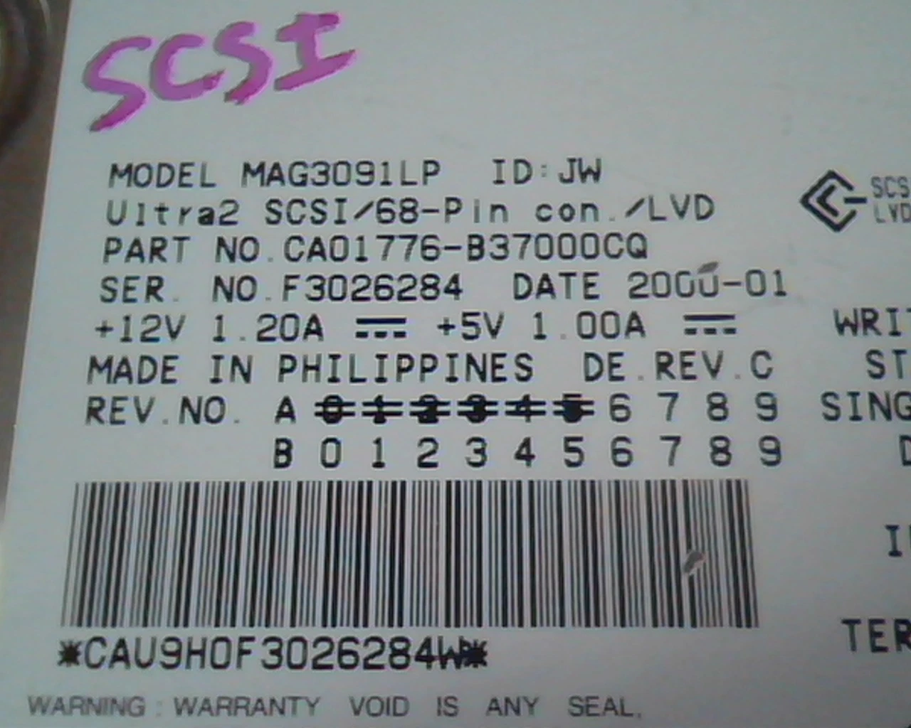 Hard Drive Disk SCSI Fujitsu MAG3091LP 120854-002 CA01776-B37000CQ JW 9.1GB - image 2