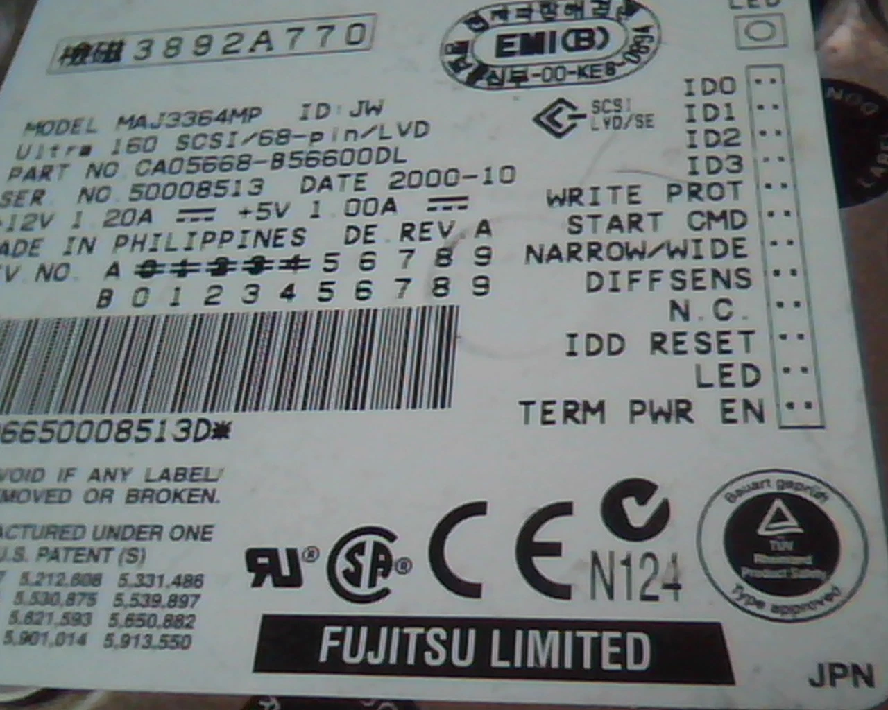 Hard Drive Disk SCSI Fujitsu MAJ3364MP 076EXF Ultra160 CA05668-B56600DL Rev A - image 3
