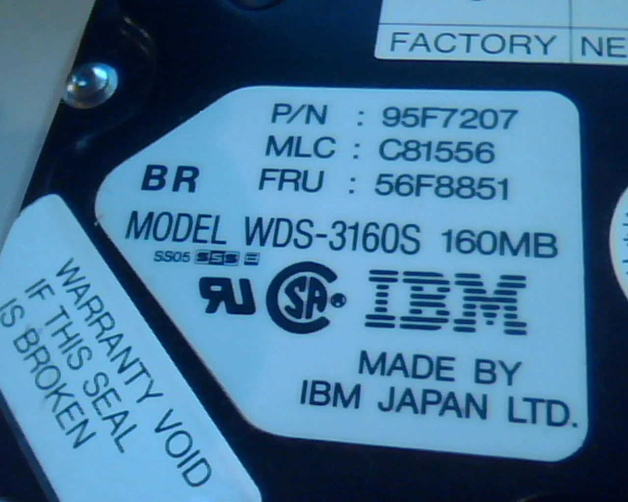 SCSI Hard Drive Disk 50-pin IBM WDS-3160S 95F7207 160MB 56F8851 - image 2