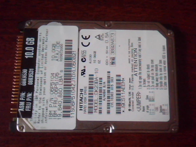 2.5 in Hard Drive Hitachi DK23BA-10 J9CS11AEEM 06P5104 10GB 06P5405
