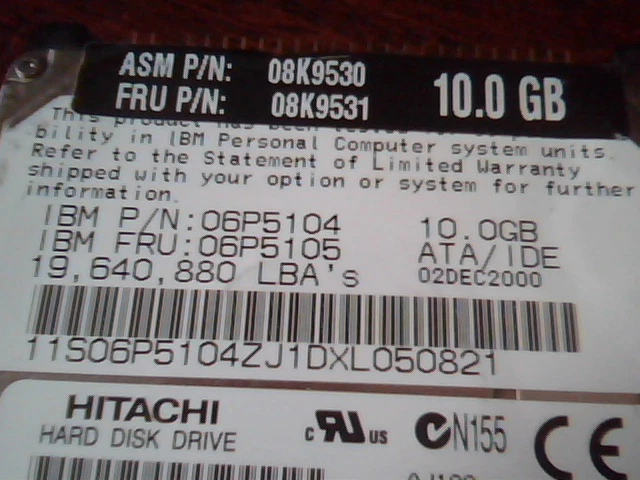 2.5 in Hard Drive Hitachi DK23BA-10 J9CS11AEEM 06P5104 10GB 06P5405 - image 2