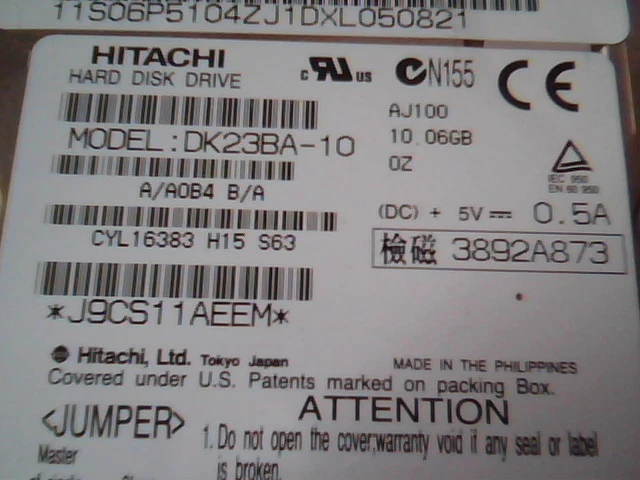 2.5 in Hard Drive Hitachi DK23BA-10 J9CS11AEEM 06P5104 10GB 06P5405 - image 3