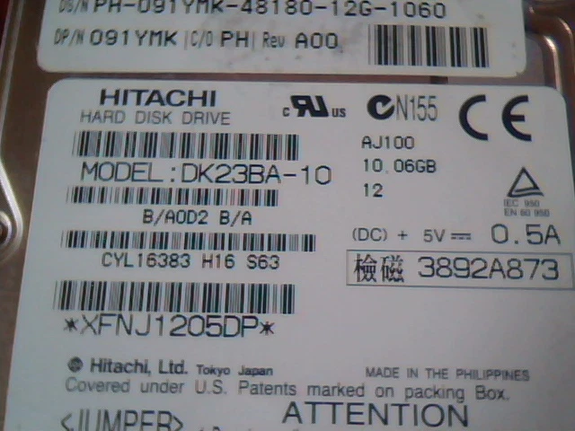 2.5 in Hard Disk Drive Hitachi DK23BA-10 091YMK AJ100 10GB - image 2