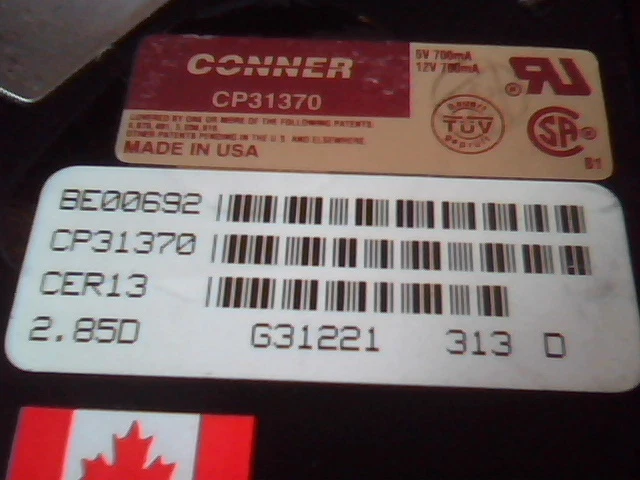 Hard Disk Drive Conner CP31370 CER13 G31221 313 D 2.85D