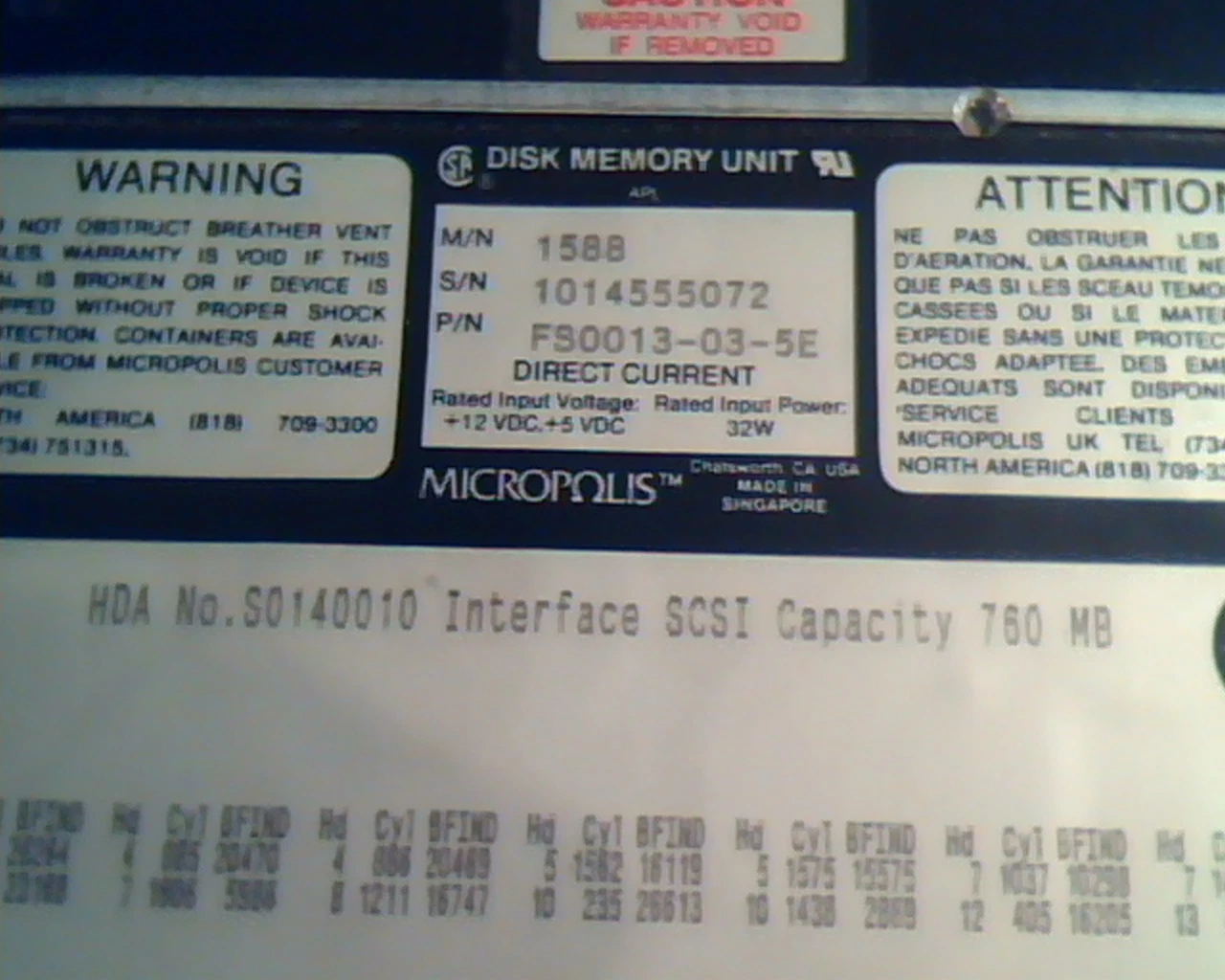Hard Disk Drive SCSI Micropolis 1588 FS0013-03-5E 50-pin FH 760 MB S0140010 - image 2
