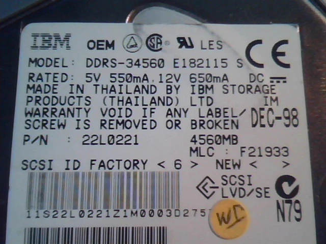 SCSI Hard Drive IBM DDRS-34560 22L0221 F21933 21L9798