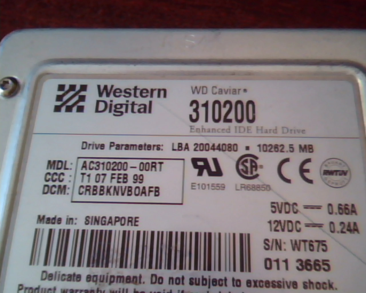 Hard Disk Drive IDE Western Digital WD Caviar 310200 AC310200-00RT CRBBKNVBOAFB - image 2