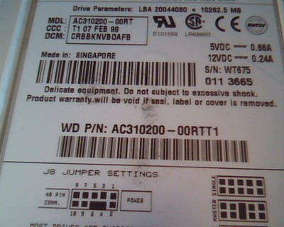 Hard Disk Drive IDE Western Digital WD Caviar 310200 AC310200-00RT CRBBKNVBOAFB — image 3