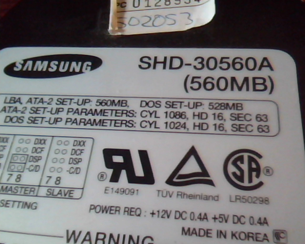 Hard Disk Drive IDE Samsung SHD-30560A J1QF477727 Rev F 560MB - image 3