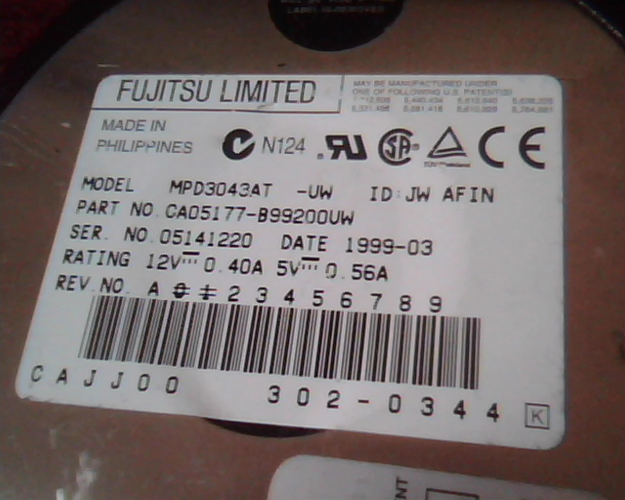 Hard Disk Drive IDE Fujitsu Limited MPD3043AT CA05177-B99200UW 302-0344 - image 2