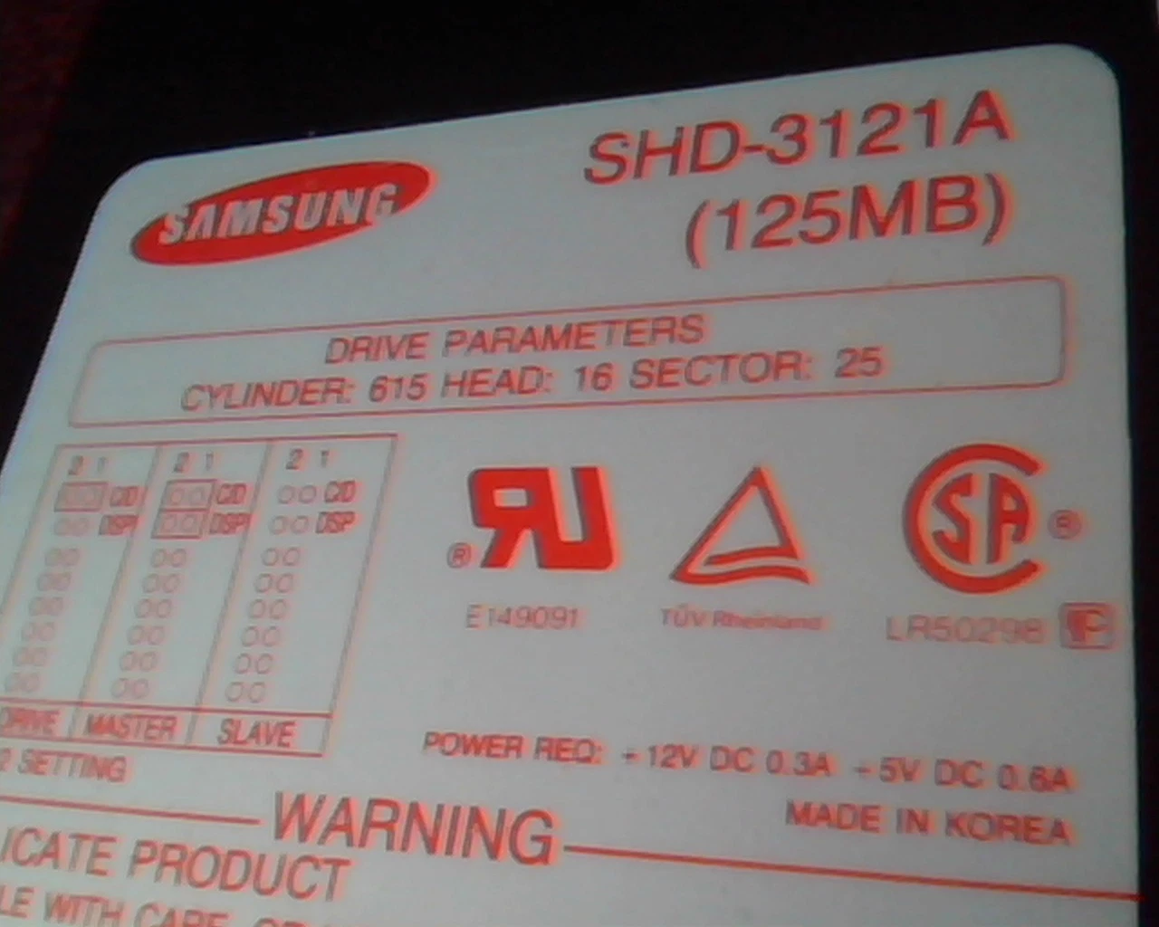 Hard Disk Drive IDE Samsung SHD-3121A 125MB J1FC909855 - image 2