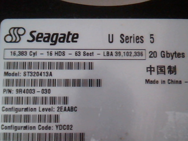 Hard Disk Drive IDE Seagate U series ST320413A 9R4003-030 2EAABC 3.05 20GB