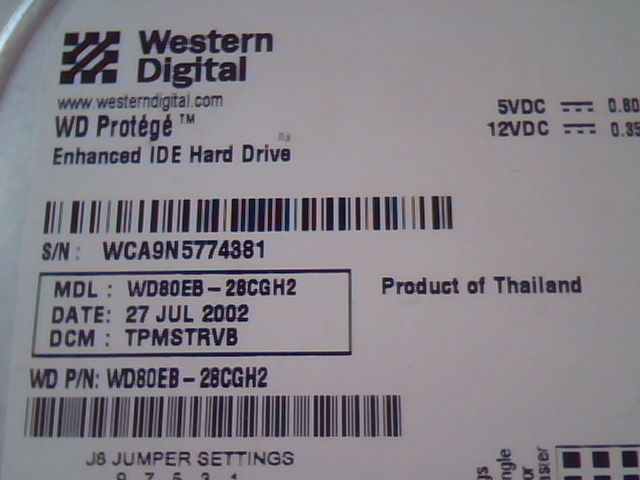 Hard Drive Western Digital WD Protege IDE WD80EB-28CGH2 TPMSTRVB