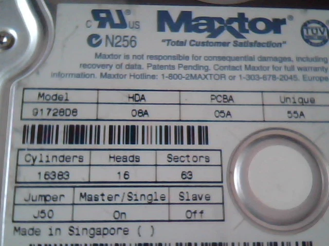 Hard Disk Drive Maxtor 91728D8 GAS54112 HDD 06A 05A 55A 0002244D - image 2