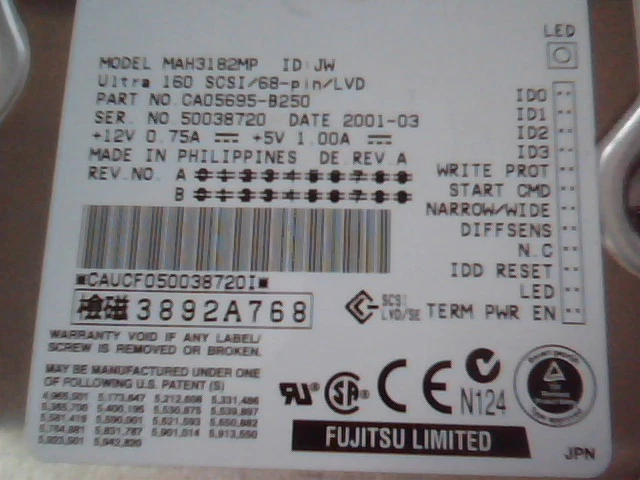 Hard Disk Drive SCSI Fujitsu MAH3182MP Ultra160 CA05695-B250
