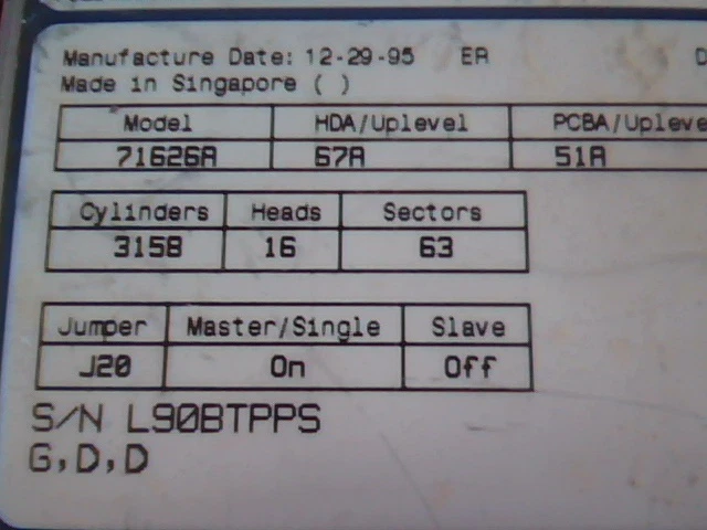 Hard Disk Drive Maxtor 71626A HDD 67A 51A G,D,D 15B