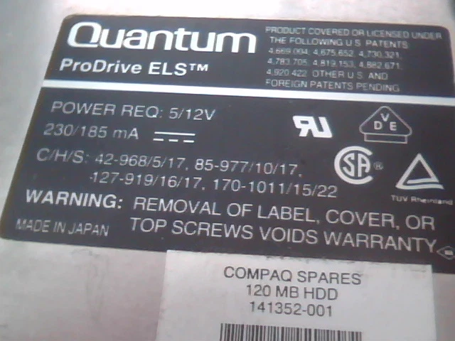 Hard Disk Drive Quantum ProDrive ELS 127AT PI12A491 HDD 06-F 141352-001