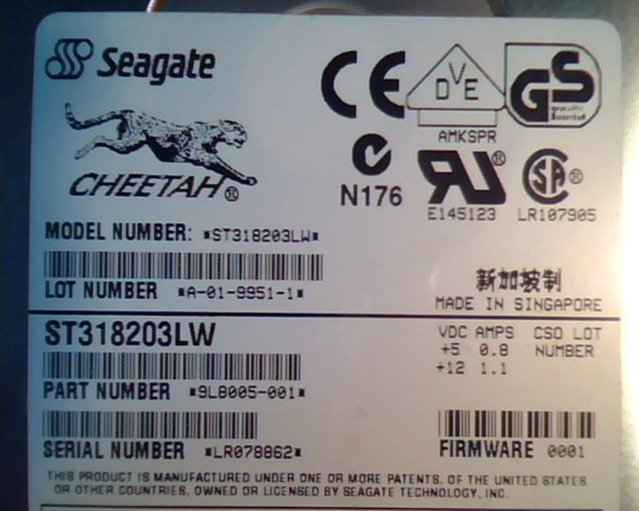 Hard Drive Disk Seagate Cheetah ST318203LW A-01-9951-1 9L8005-001 E145123