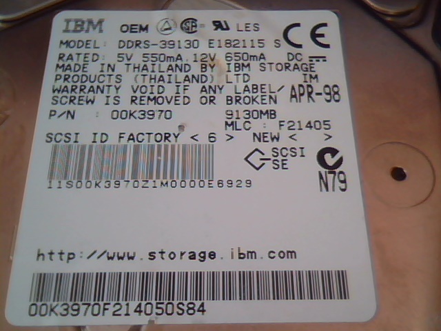 Hard Disk Drive SCSI IBM DDRS-39130 00K3970 E182115 00K0114