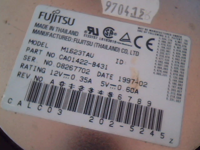 Hard Disk Drive Fujitsu CA01422-B431 M1623TAV 1997-02 202-5245 CAO1422