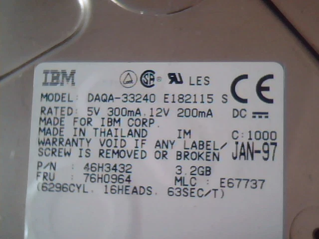 Hard Disk Drive IBM P/N 46H3432 DAQA-33240 E182115 HDD 76H0964 E67737