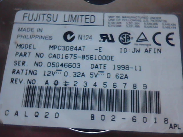 Hard Drive Fujitsu Limited CA01675-B561000E MPC3084AT B02-6018 1998-11 AFIN