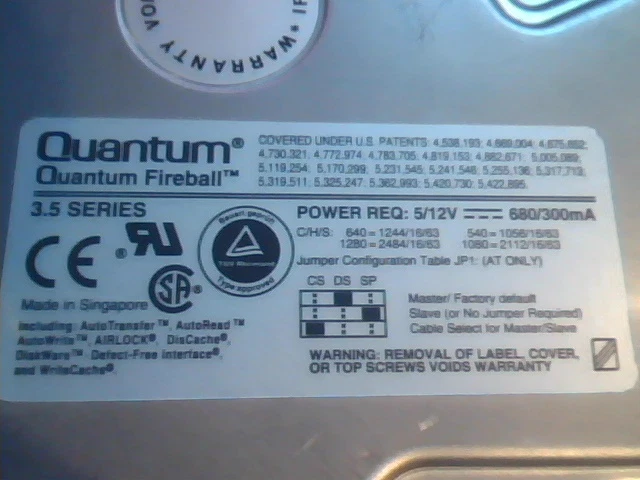 Hard Disk Drive IDE Quantum Fireball 1080AT FB10A971 Rev 01-A A630E