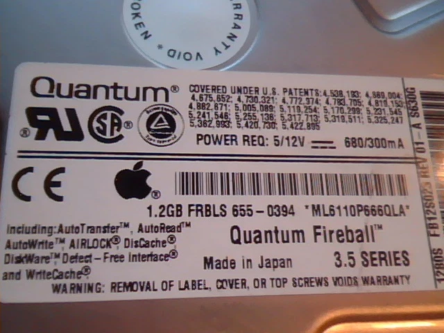 Hard Drive SCSI Quantum Fireball 1280S FB12S012 Rev 01-A FB12S023 655-0394