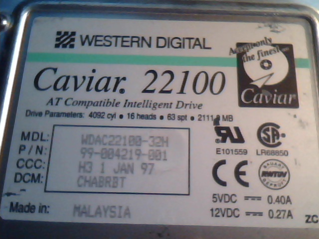 Hard Drive Western Digital Caviar 22100 99-004219-001 WDAC22100-32H