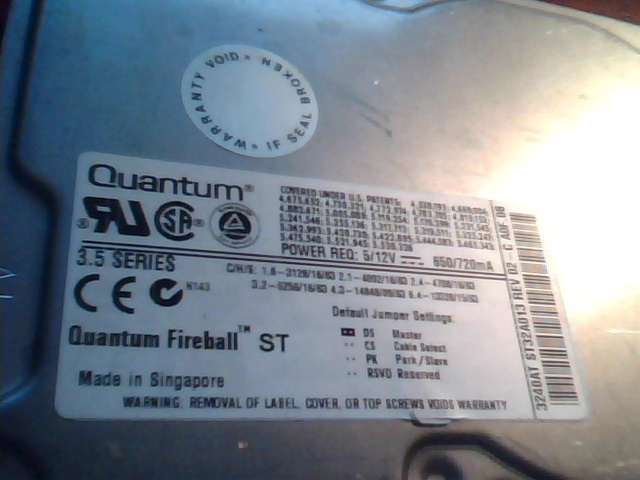 Hard Disk Drive IDE Quantum Fireball ST 3240AT ST32A013 Rev 02-C A0F.08