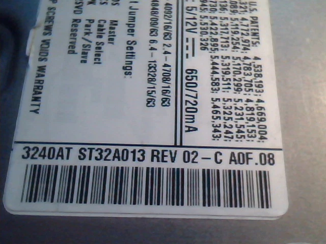 Hard Disk Drive IDE Quantum Fireball ST 3240AT ST32A013 Rev 02-C A0F.08 - image 2